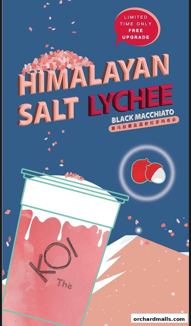A promotional image for KOI Thé's Himalayan Salt Lychee Black Macchiato.