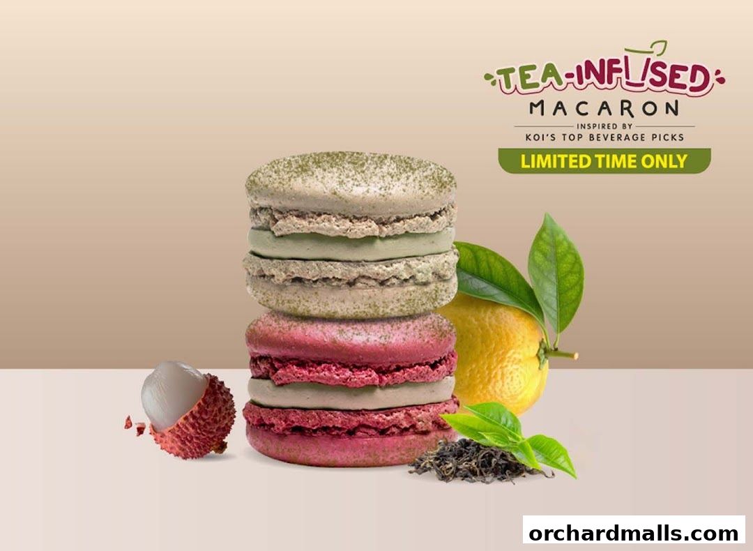 Tea-infused macarons inspired by KOI's top beverage picks, limited time only.