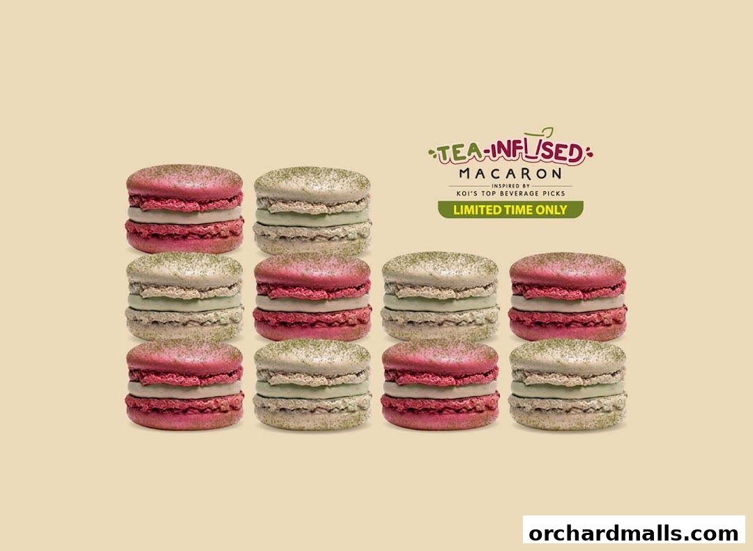 Tea-infused macarons inspired by KOI's top beverage picks, available for a limited time.