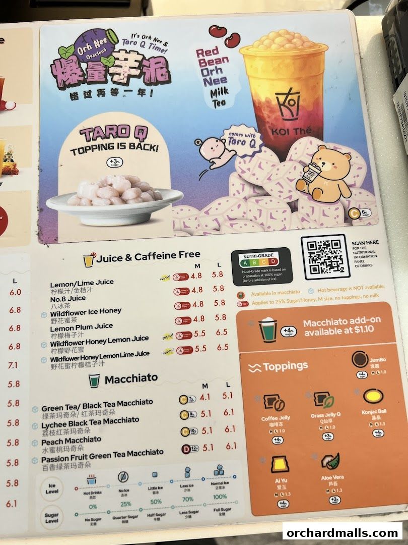 Menu page for KOI Thé Express Wisma Atria