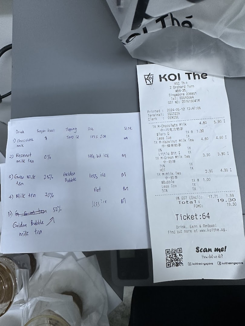 Menu page for KOI Thé  ION