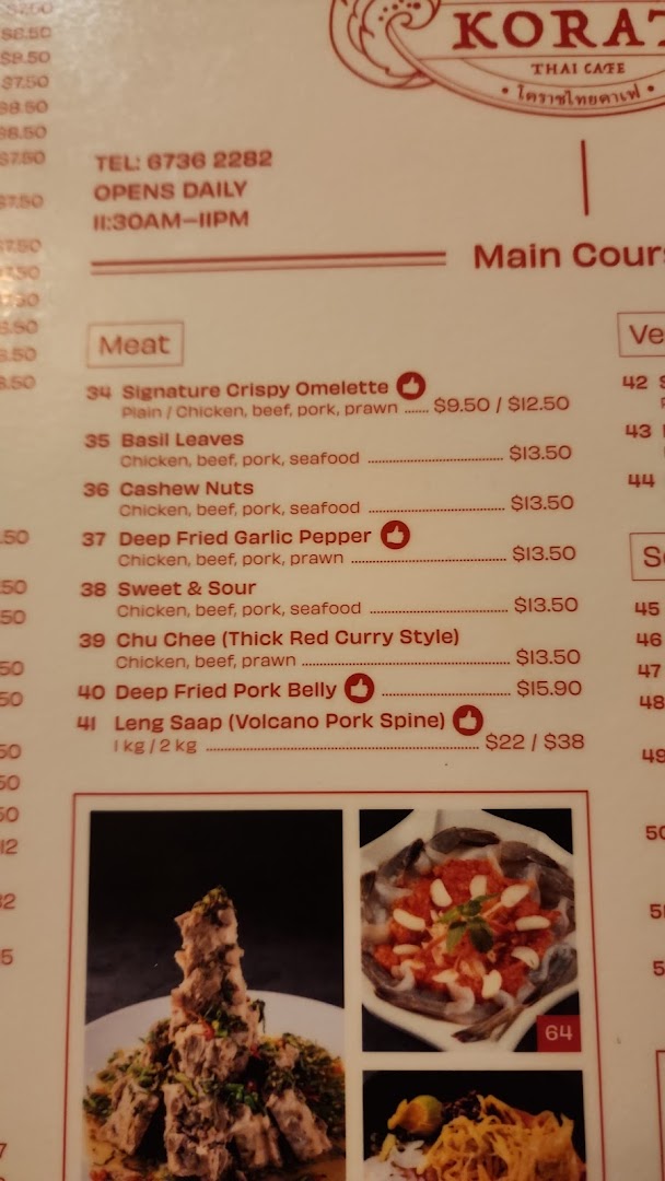 Menu page for Korat Thai Cafe