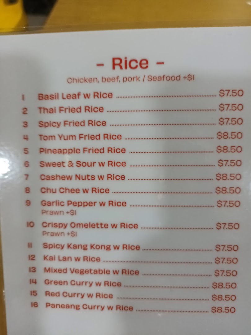 Menu page for Korat Thai Cafe