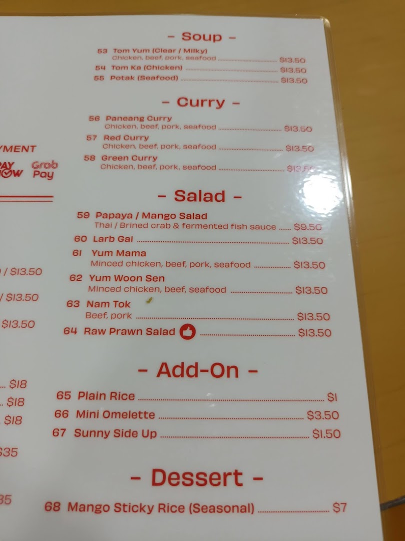 Menu page for Korat Thai Cafe