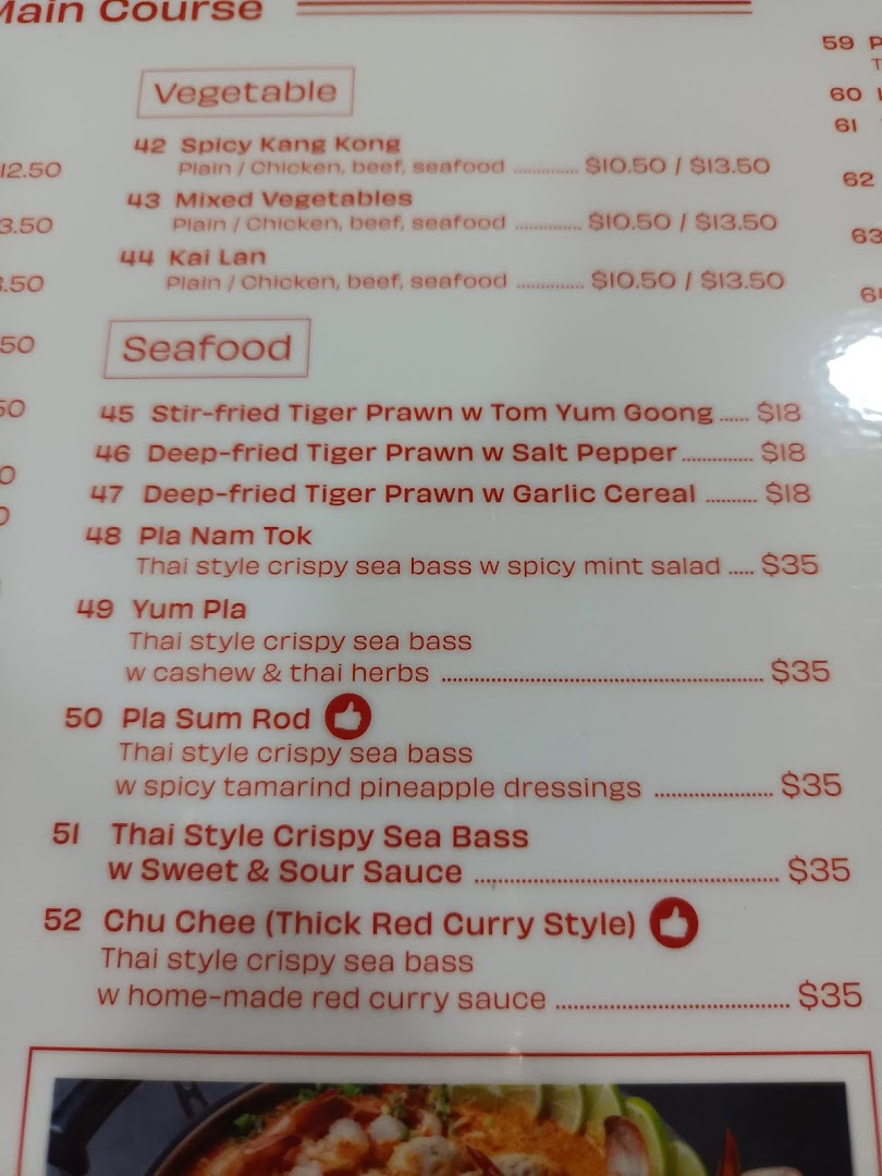 Menu page for Korat Thai Cafe