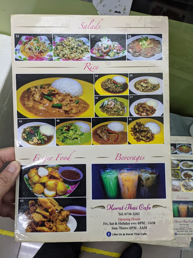 Menu page for Korat Thai Cafe