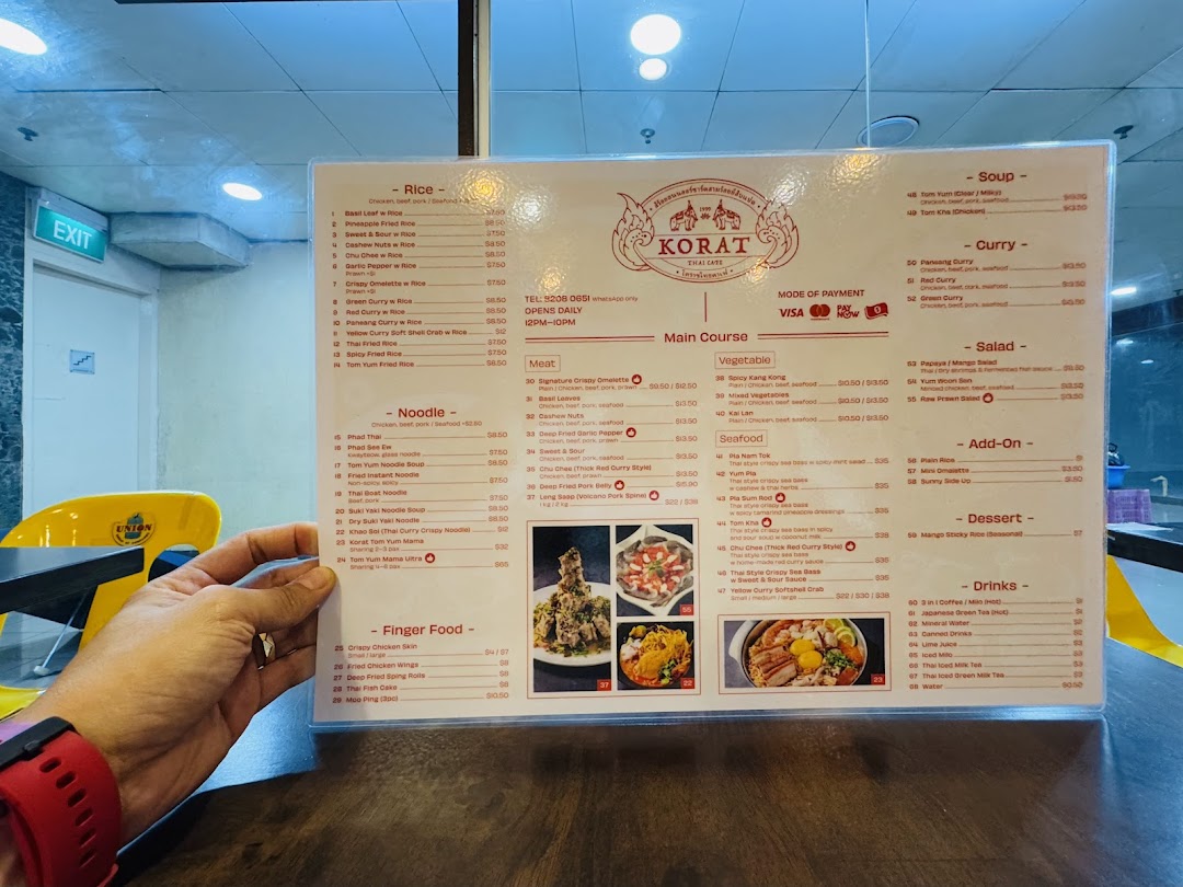 Menu page for Korat Thai Cafe