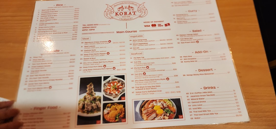 Menu page for Korat Thai Cafe