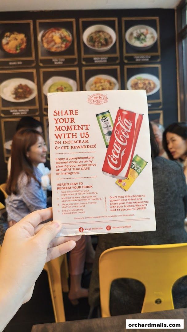 A flyer offering a free drink for sharing a meal experience on Instagram.