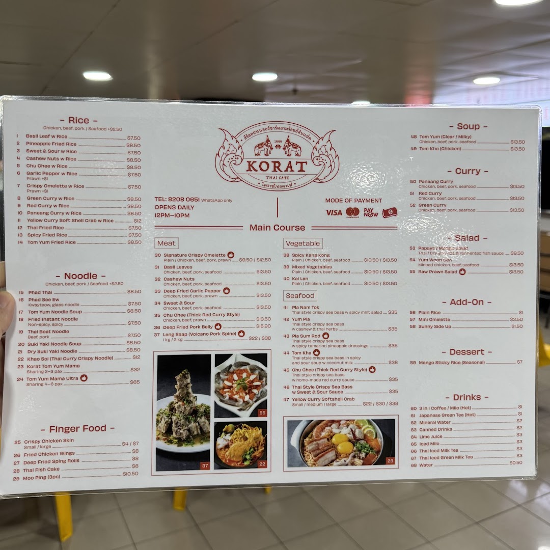 Menu page for Korat Thai Cafe
