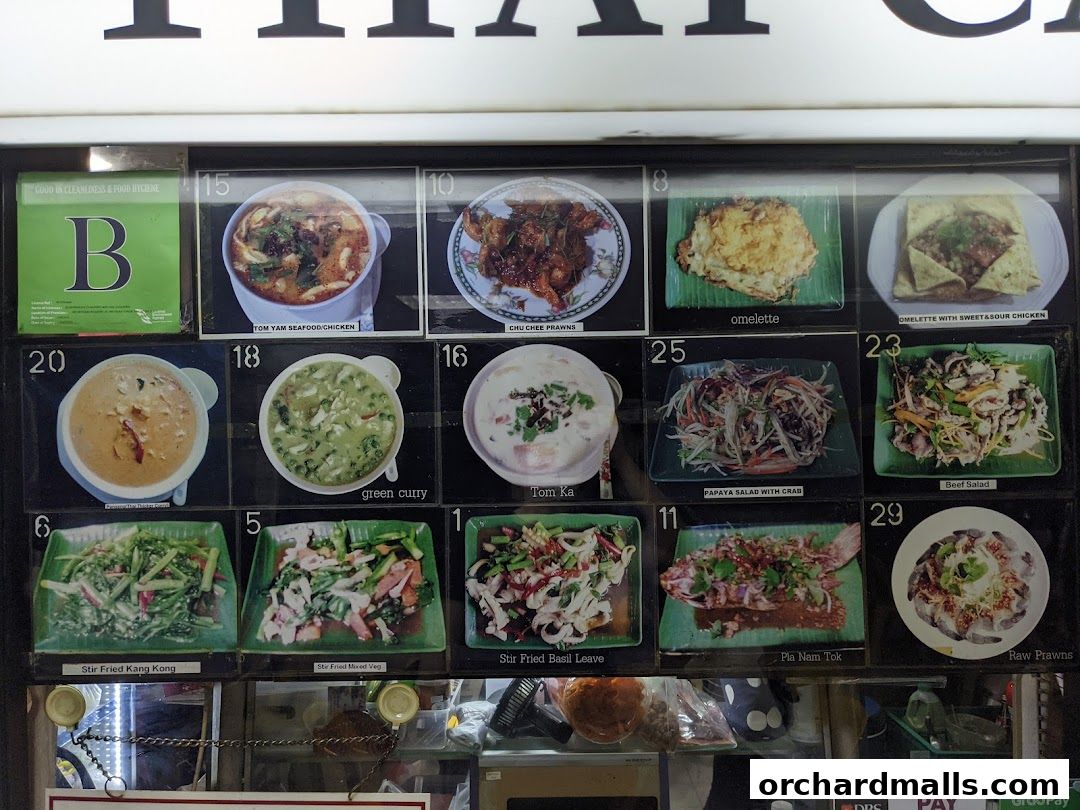 A display of various Thai dishes with their names and images.