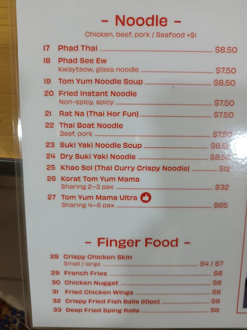 Menu page for Korat Thai Cafe