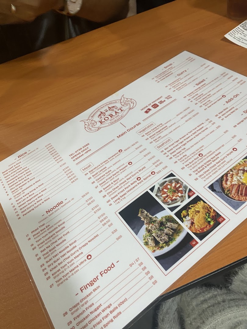 Menu page for Korat Thai Cafe