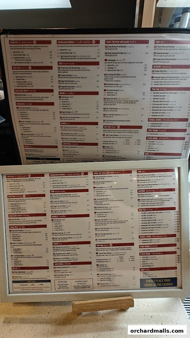 Menu page for Kra pow Thai Restaurant