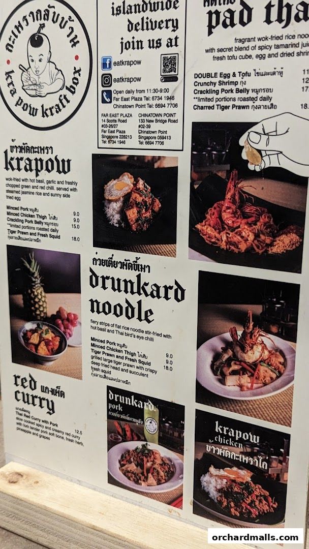 Menu page for Kra pow Thai Restaurant