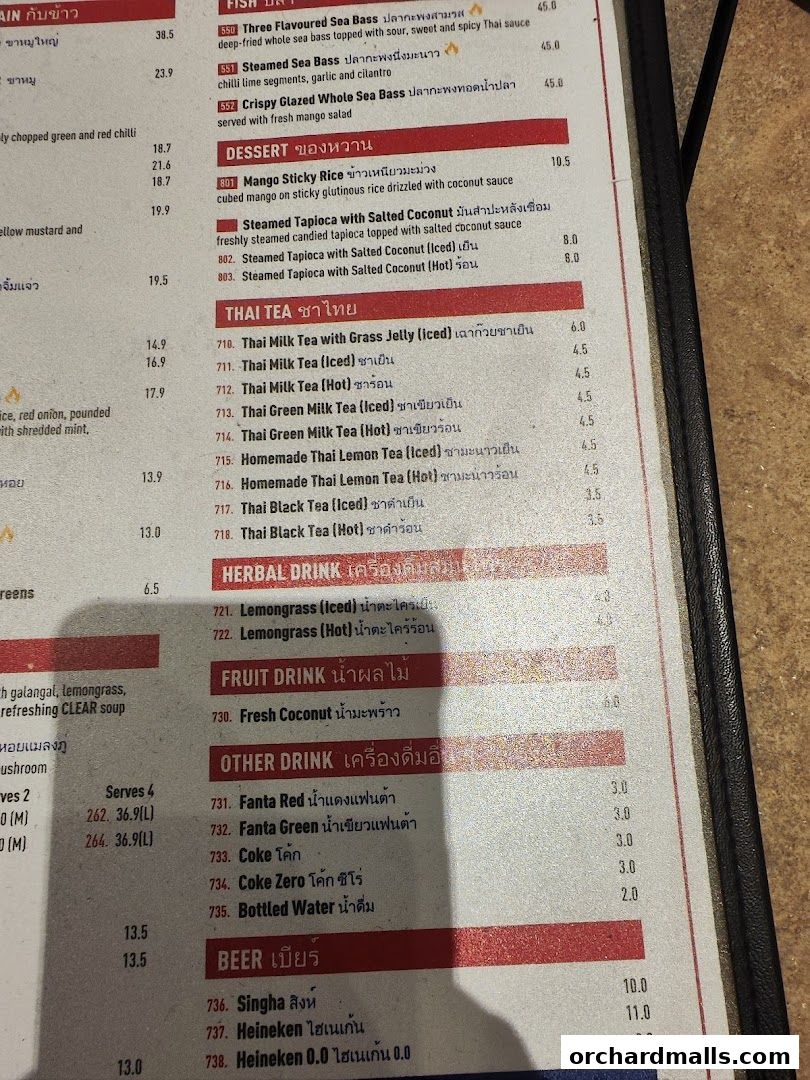 Menu page for Kra pow Thai Restaurant