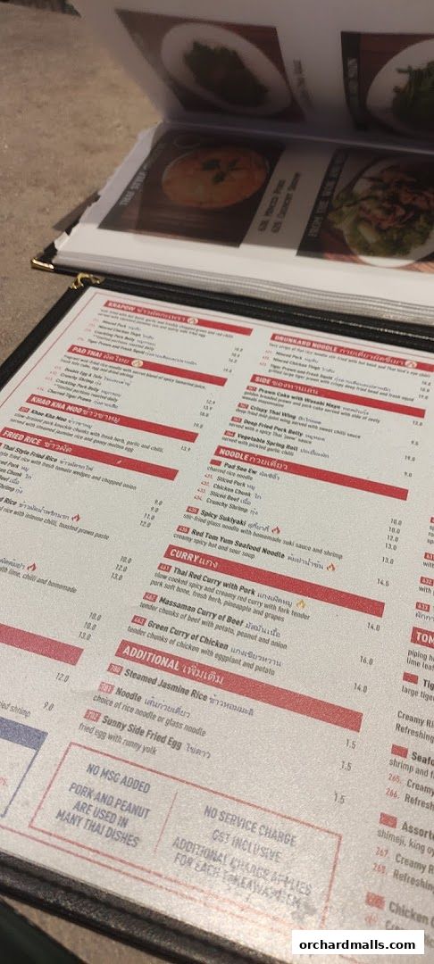 Menu page for Kra pow Thai Restaurant