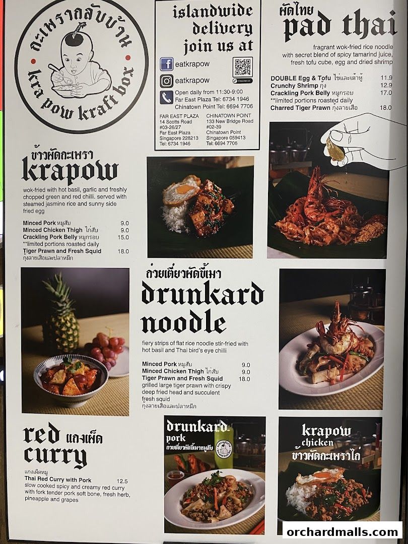 Menu page for Kra pow Thai Restaurant