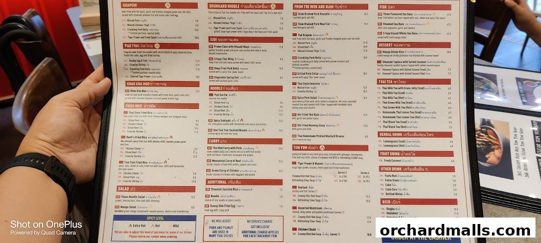 Menu page for Kra pow Thai Restaurant