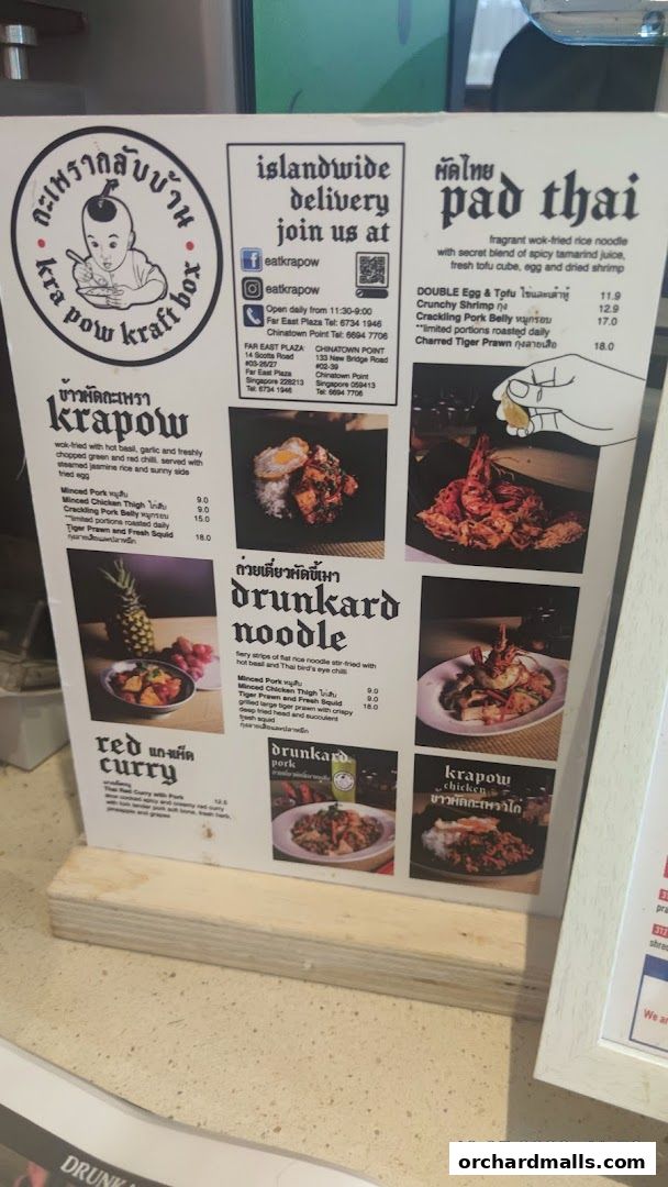 Menu page for Kra pow Thai Restaurant