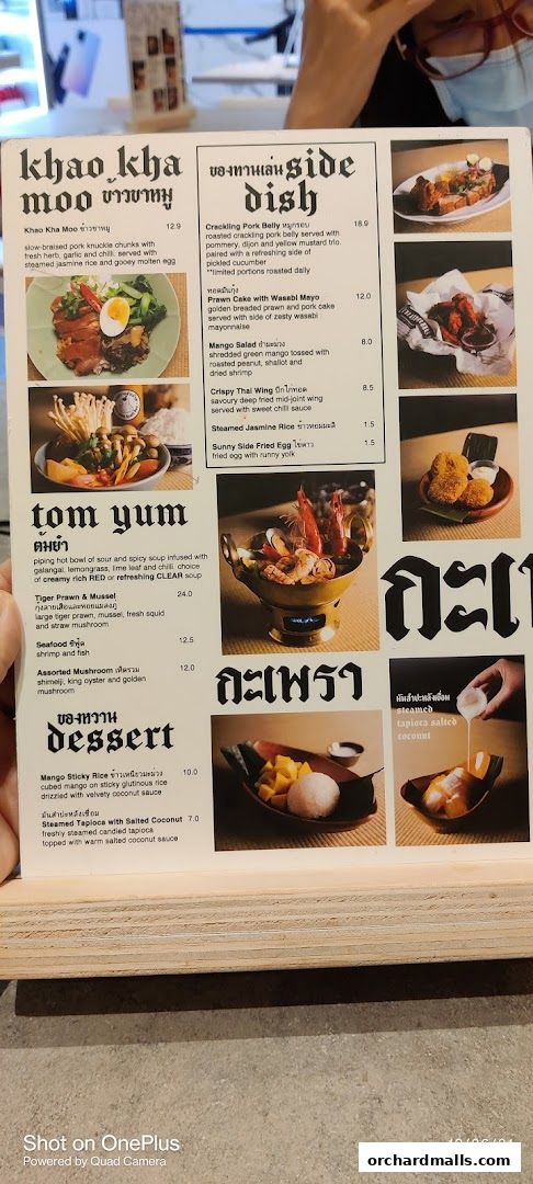 Menu page for Kra pow Thai Restaurant