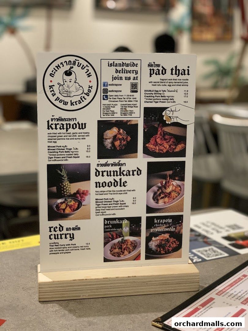 Menu page for Kra pow Thai Restaurant