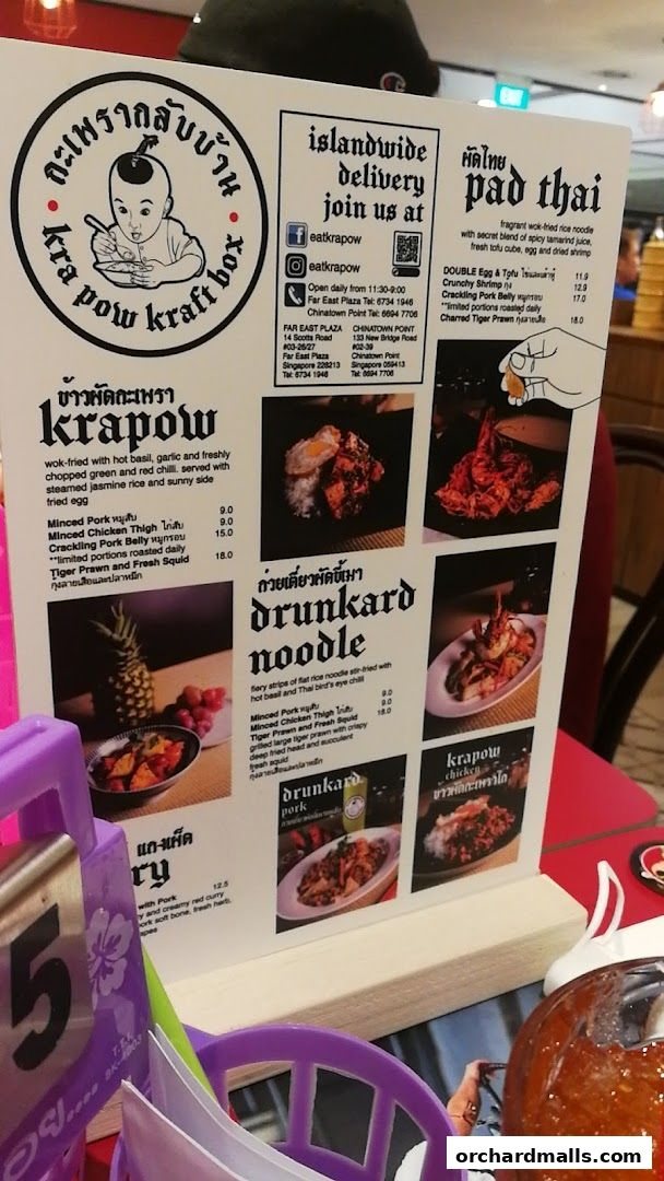 Menu page for Kra pow Thai Restaurant