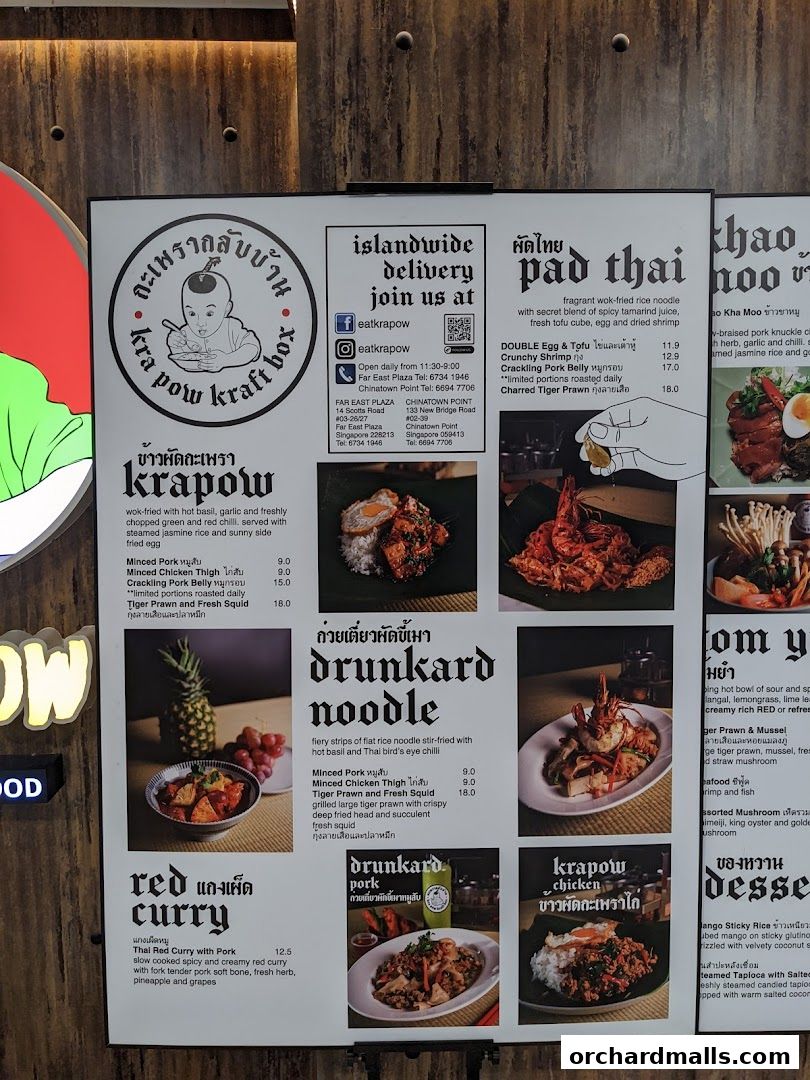 Menu page for Kra pow Thai Restaurant