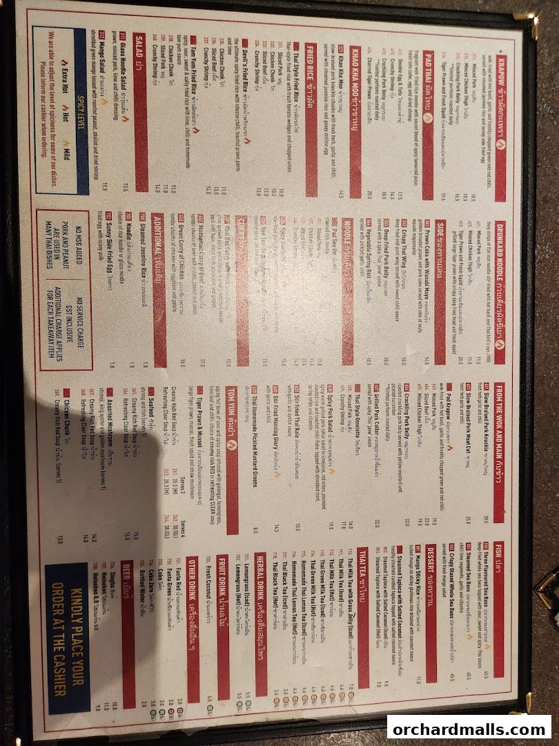Menu page for Kra pow Thai Restaurant