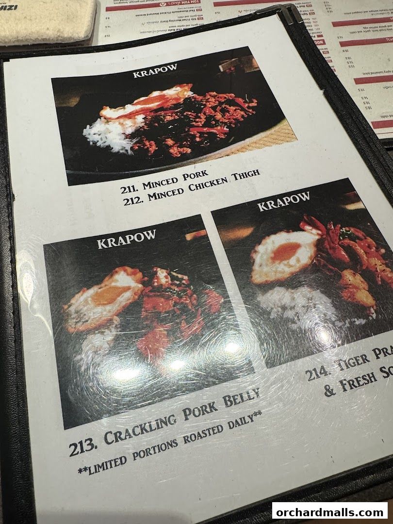 Menu page for Kra pow Thai Restaurant