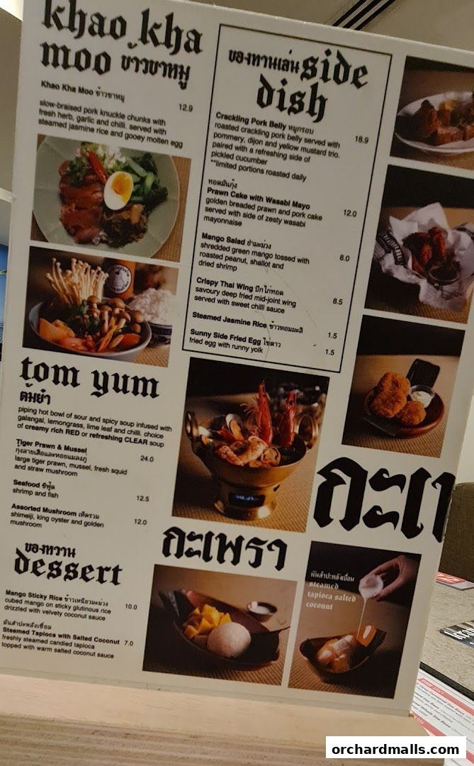 Menu page for Kra pow Thai Restaurant