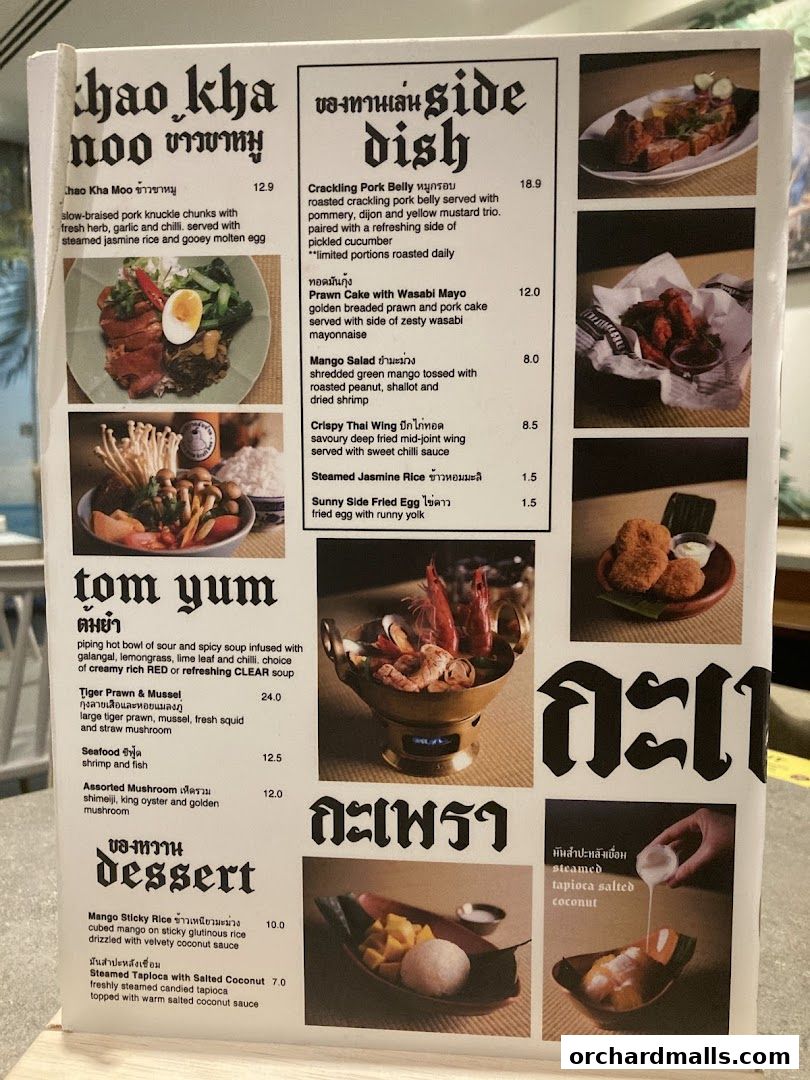 Menu page for Kra pow Thai Restaurant