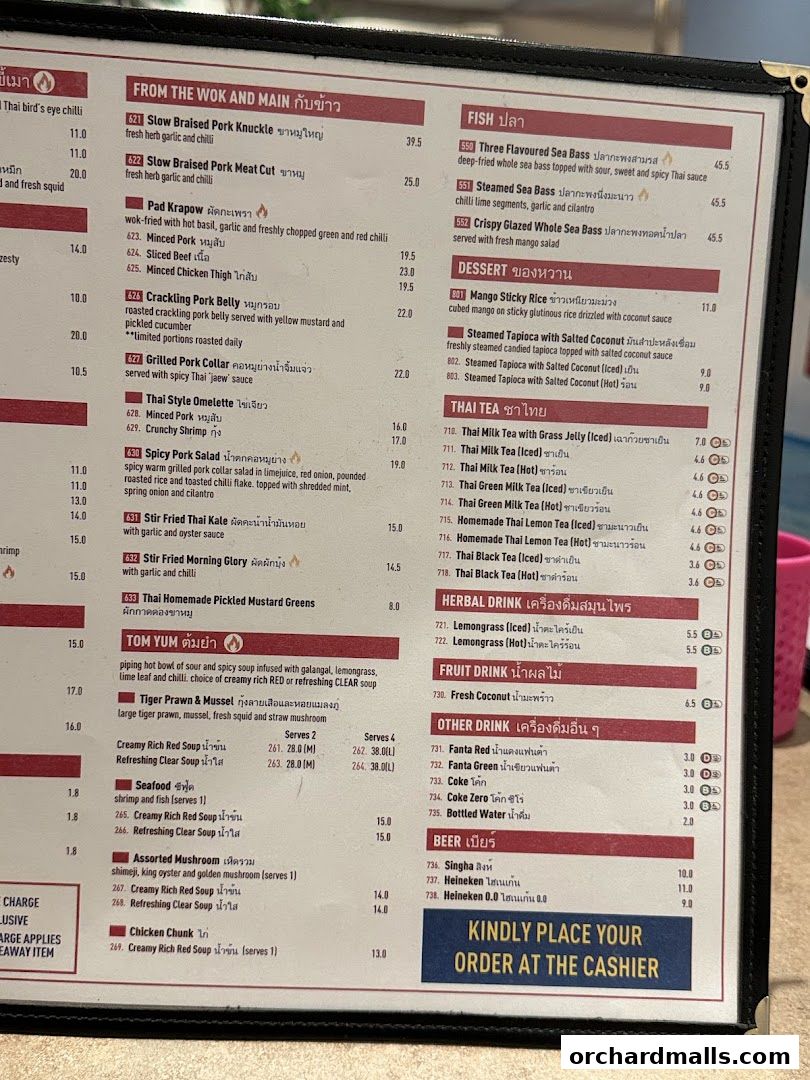 Menu page for Kra pow Thai Restaurant