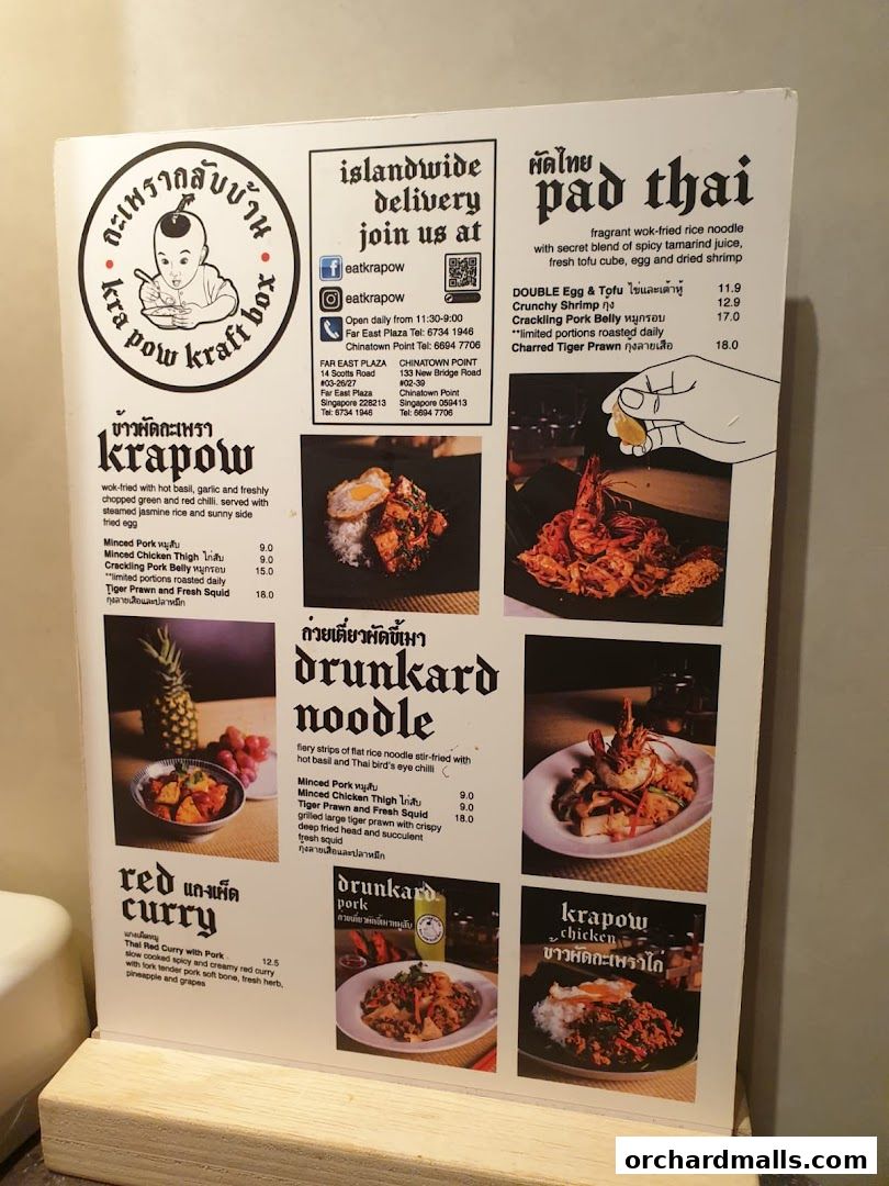 Menu page for Kra pow Thai Restaurant