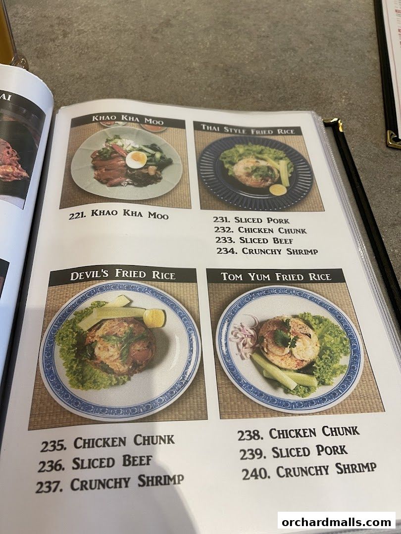 Menu page for Kra pow Thai Restaurant