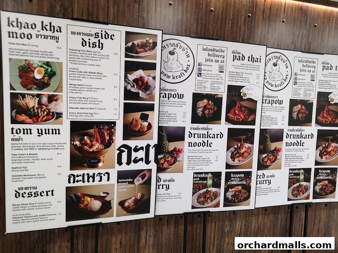 Menu page for Kra pow Thai Restaurant