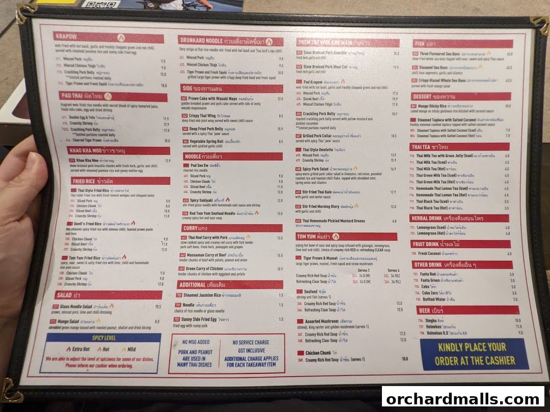 Menu page for Kra pow Thai Restaurant