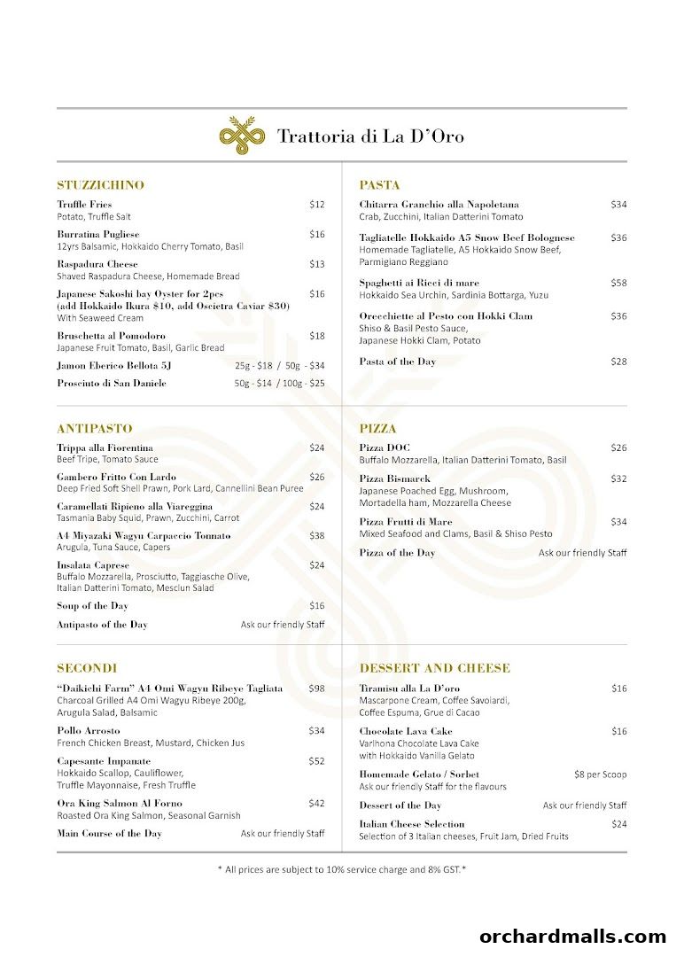 Menu page for La DOro