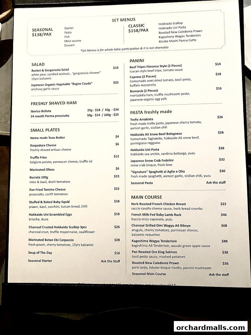 Menu page for La DOro