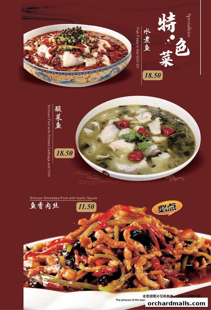 A menu showcasing three popular Chinese dishes with their names and prices.