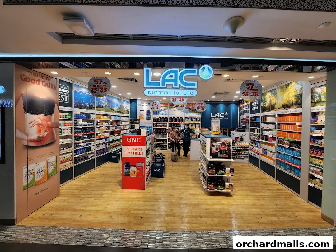 The interior of a LAC Nutrition store, showcasing shelves stocked with health supplements and products.