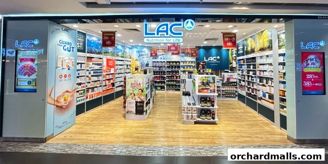 The interior of a LAC Nutrition store, showcasing shelves stocked with health supplements and products.
