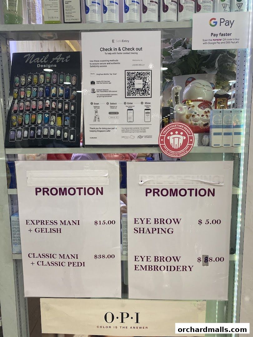 Menu page for Ladies Bella - Nails, Lashes, Eyebrows