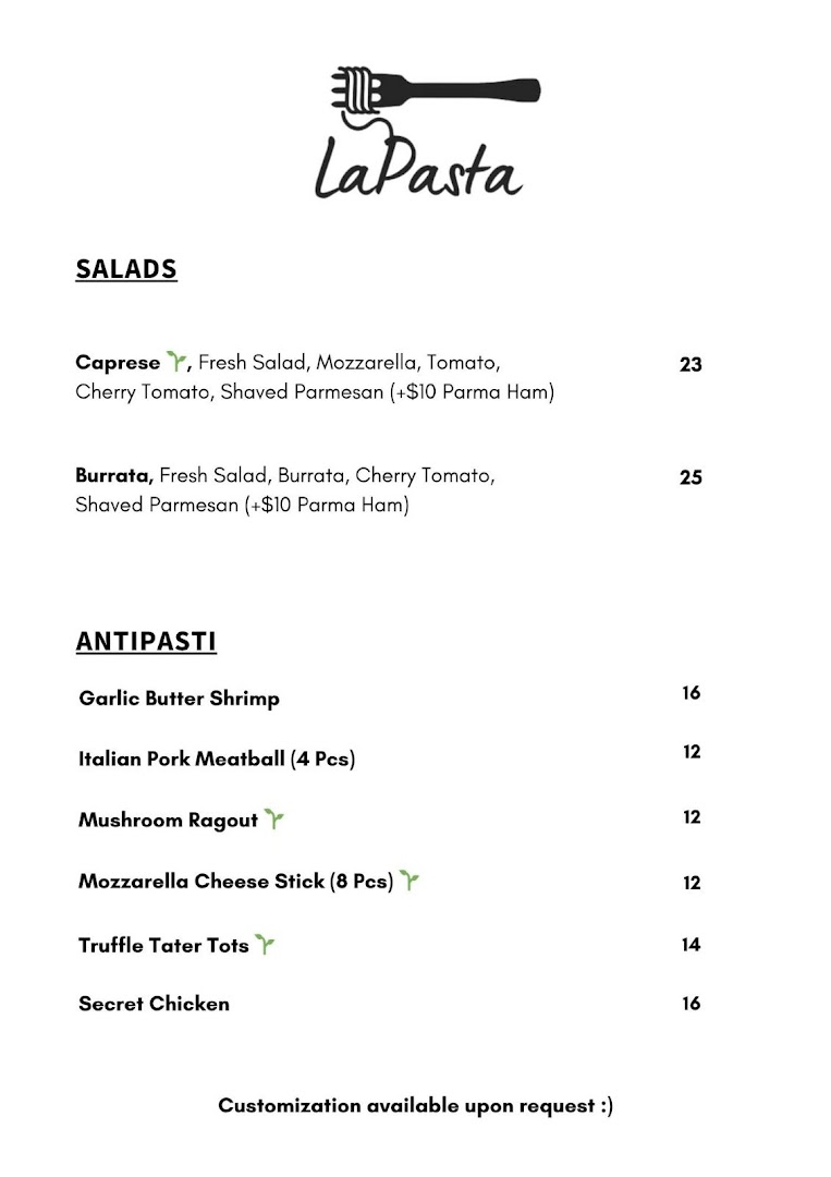 Menu page for LaPasta