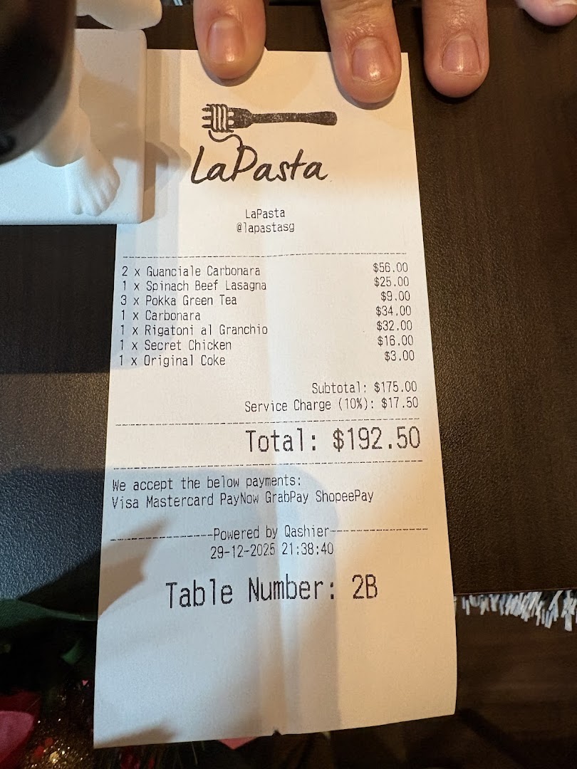 Menu page for LaPasta