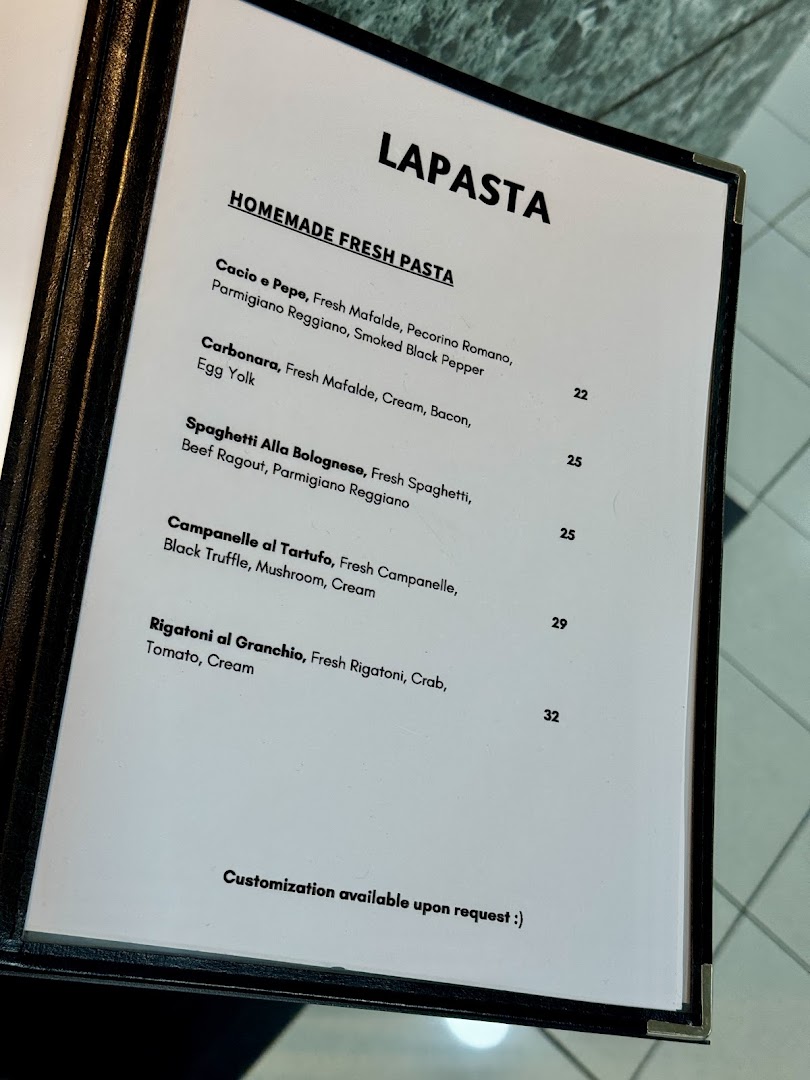 Menu page for LaPasta