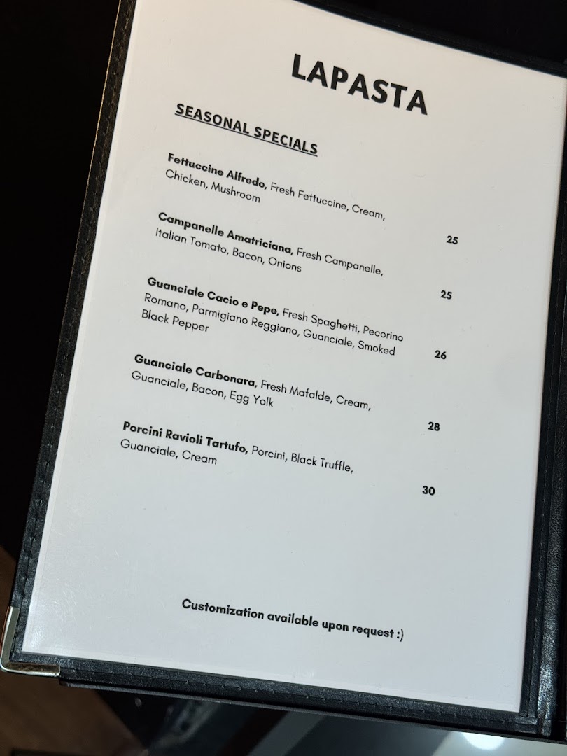 Menu page for LaPasta