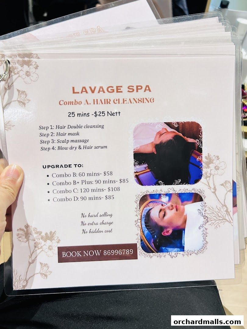 Menu page for Lavage Spa