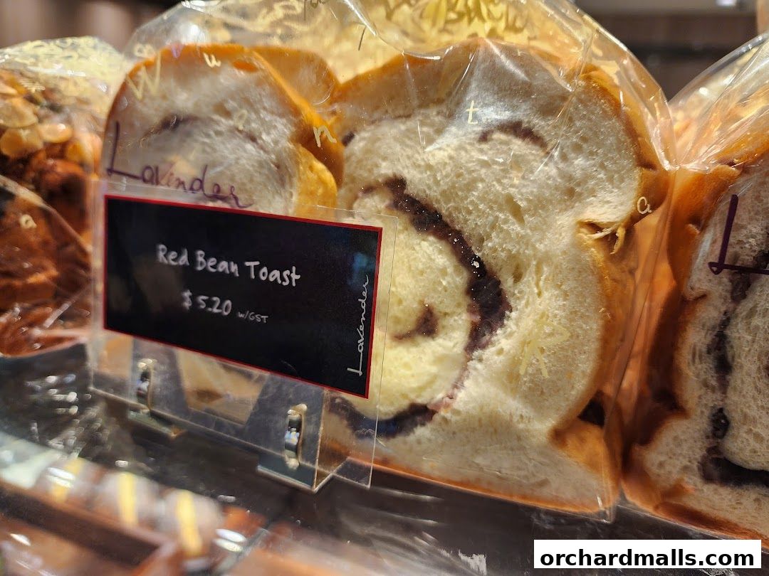 Close-up of Red Bean Toast from Lavender Bakery, showing its swirled red bean filling.