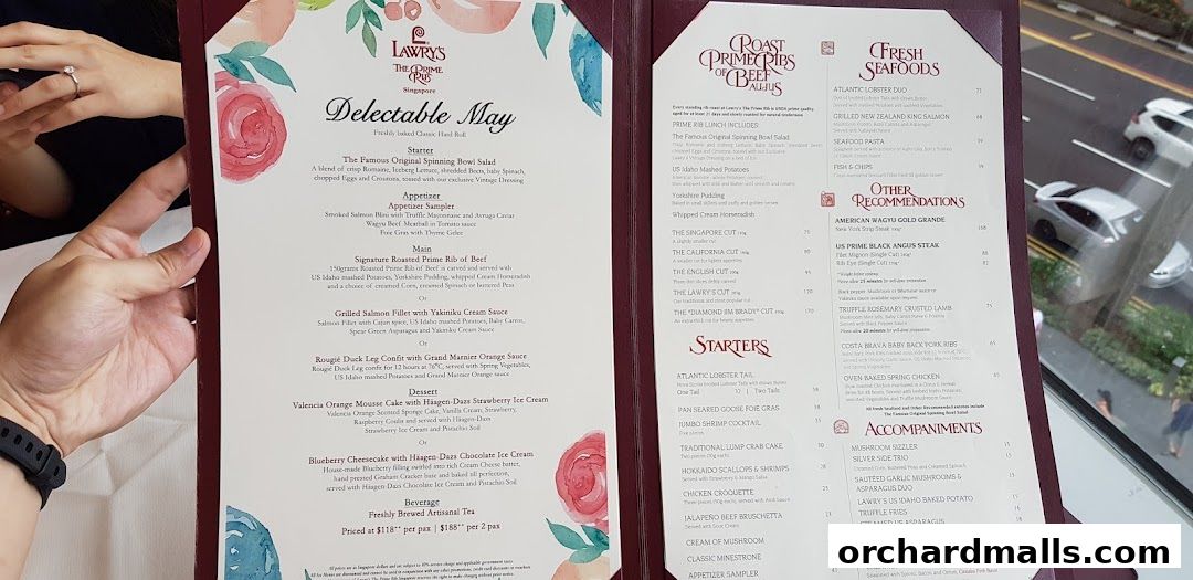Menu page for Lawrys The Prime Rib Singapore